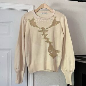 TSUMORI CHISATO cream wool cashmere blend sequin‎ puff long sleeve pullover
